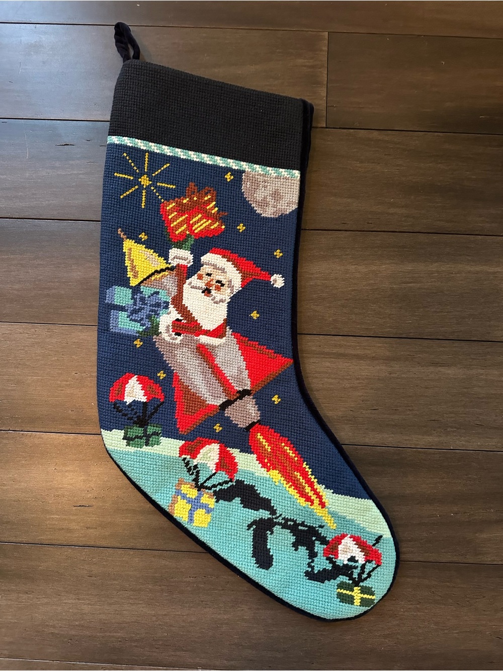 Lands End Christmas Stocking | Santa on Rocket Space